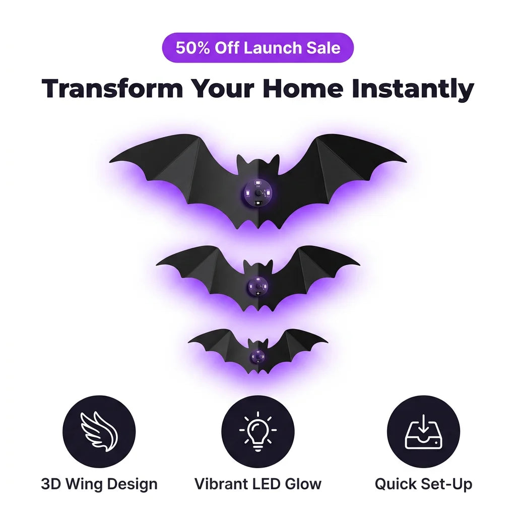 StickBat™ - 12 Glowing LED Halloween Bats