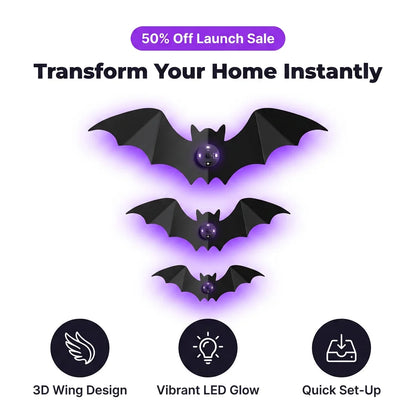 StickBat™ - 12 Glowing LED Halloween Bats