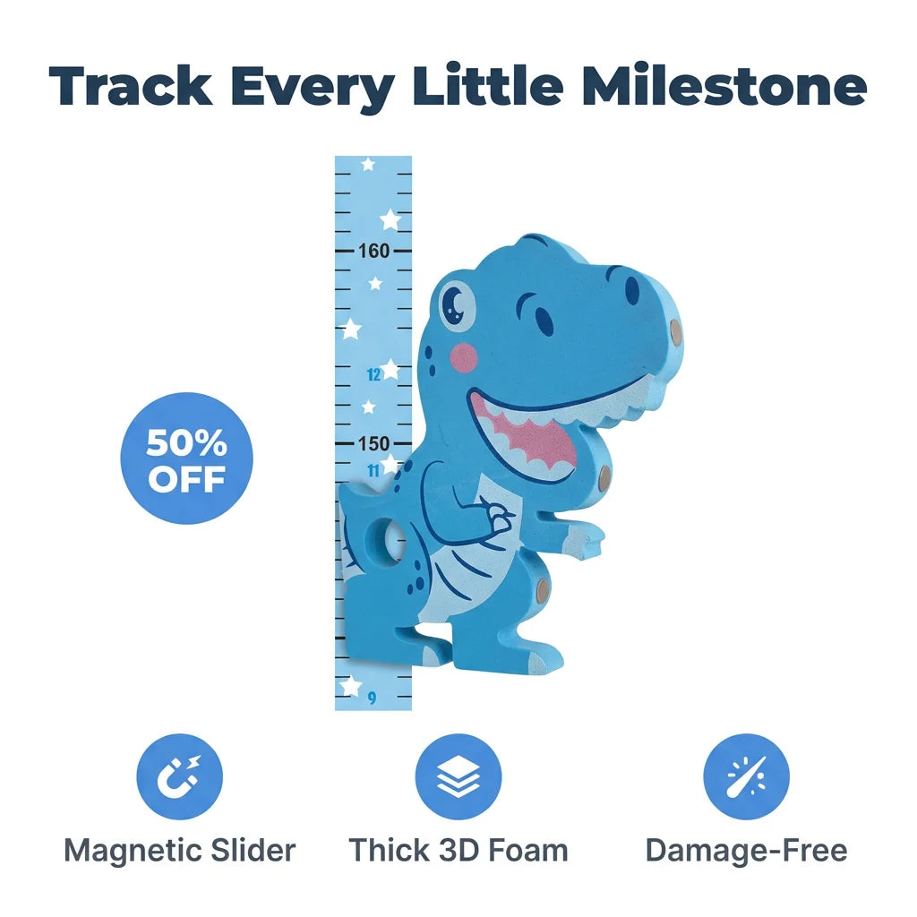 TallTrack™ - Magnetic Wall Height Chart with Six Playful Character Designs