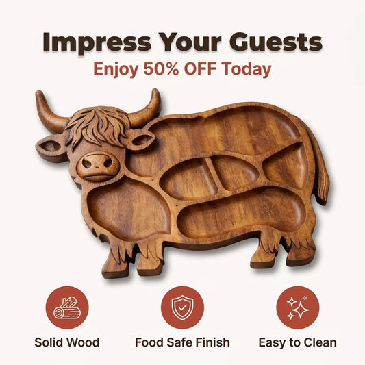 NeatTray™ - Hand-Carved Highland Cow Serving Board