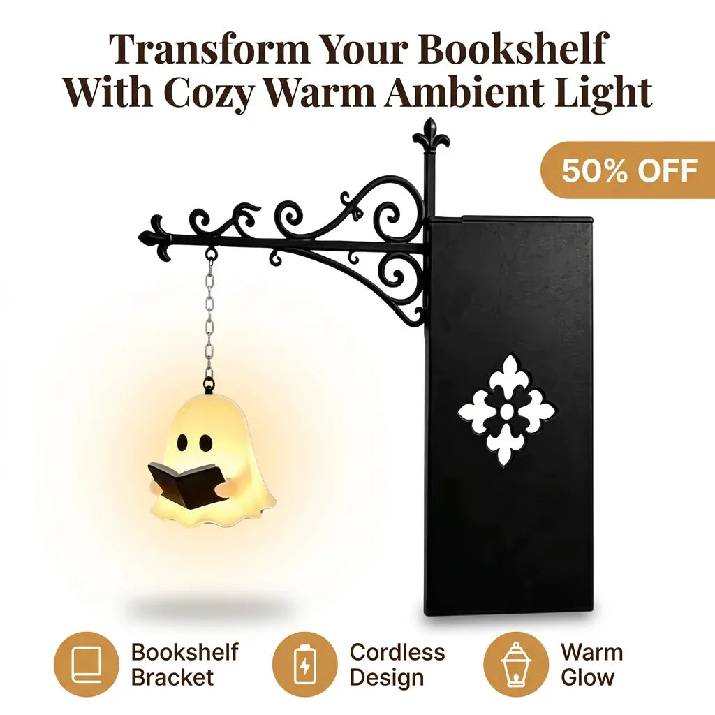 GhostGlow™ - Whimsical Shelf Lantern with No-Drill Bookend