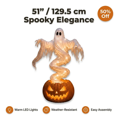 GlowSpirit™ - 51in Lighted Rising Ghost & Pumpkin Yard Lamp