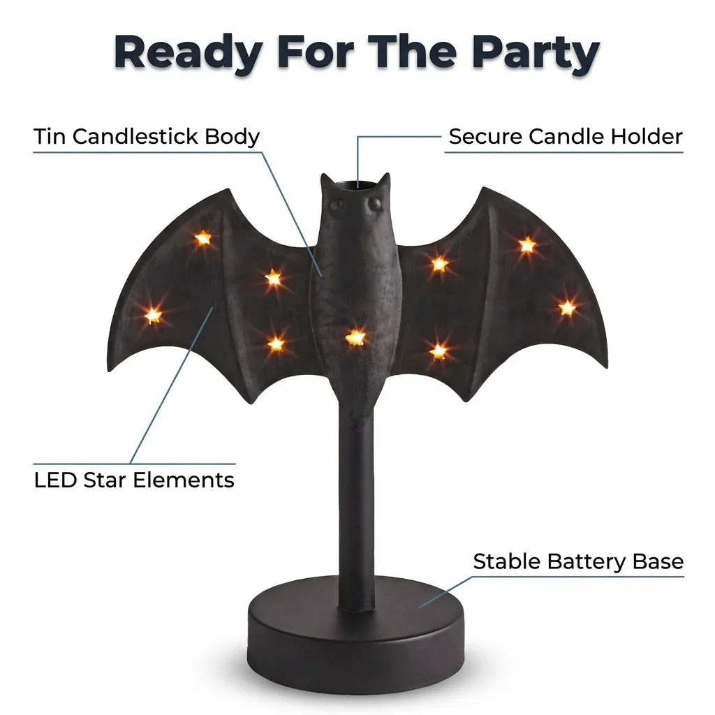 BatGlow™ - Hand-Painted Gothic Tin Candle Holder