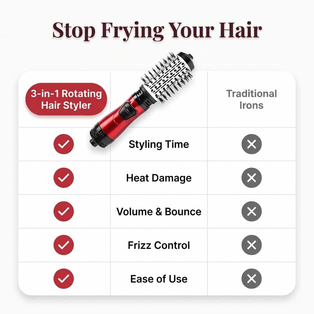 3-in-1 Rotating Hair Styler - Salon quality blowouts in seconds
