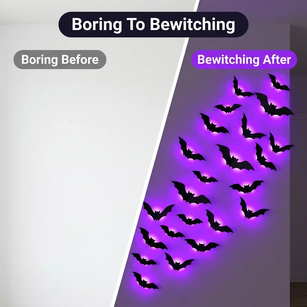 StickBat™ - 12 Glowing LED Halloween Bats
