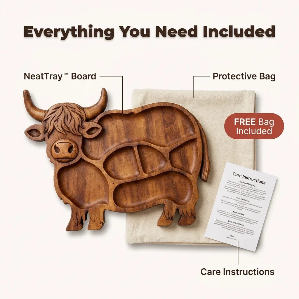 NeatTray™ - Hand-Carved Highland Cow Serving Board