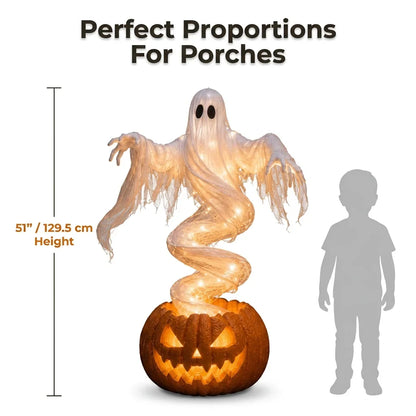 GlowSpirit™ - 51in Lighted Rising Ghost & Pumpkin Yard Lamp