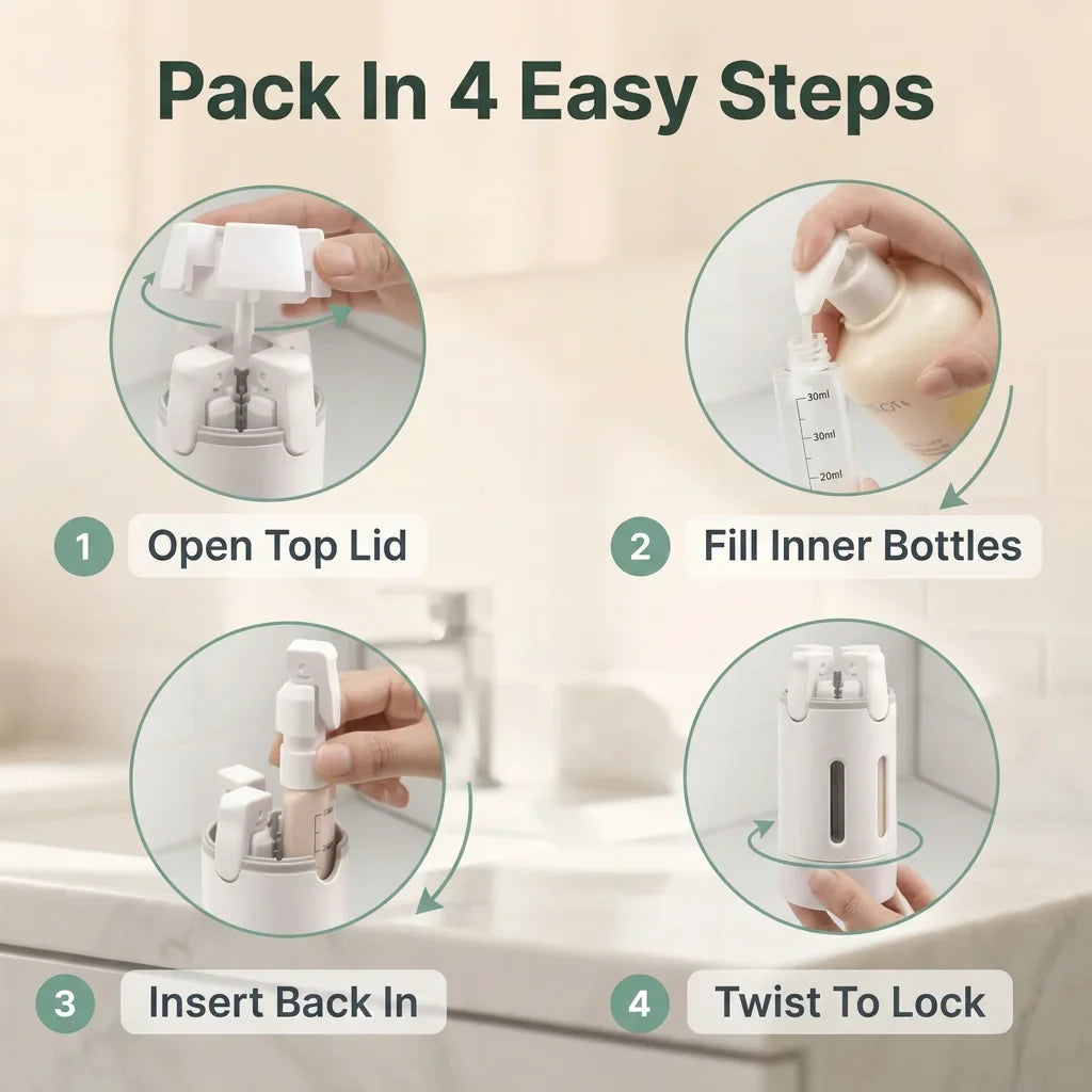 TravelFit™ - Leakproof 4-in-1 Toiletry Dispenser