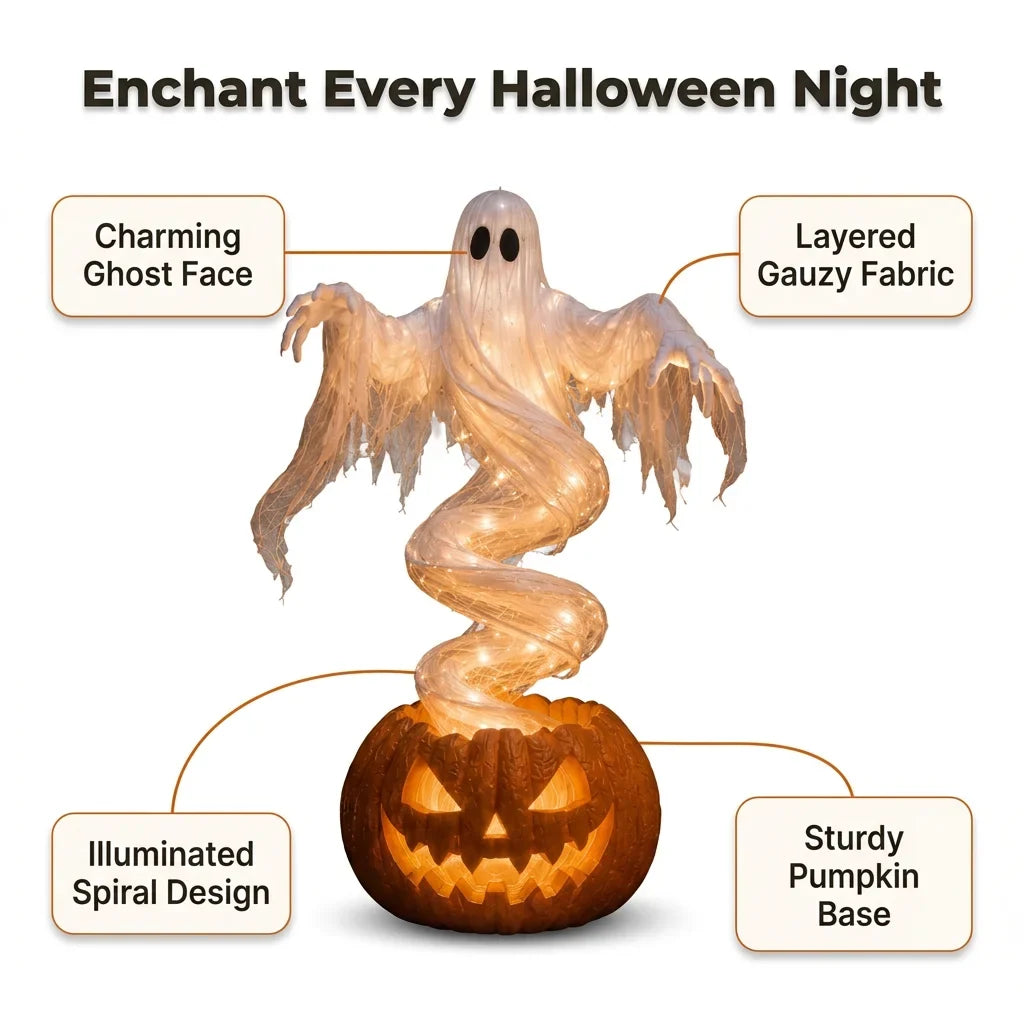 GlowSpirit™ - 51in Lighted Rising Ghost & Pumpkin Yard Lamp