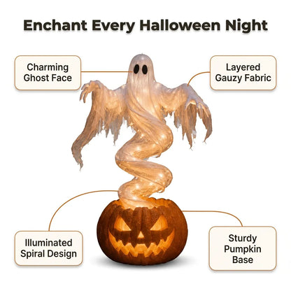 GlowSpirit™ - 51in Lighted Rising Ghost & Pumpkin Yard Lamp