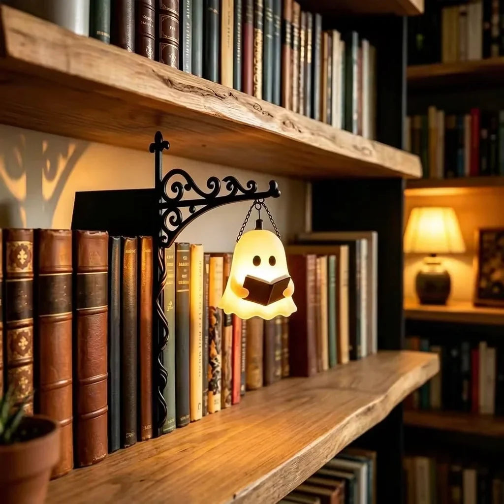 GhostGlow™ - Whimsical Shelf Lantern with No-Drill Bookend