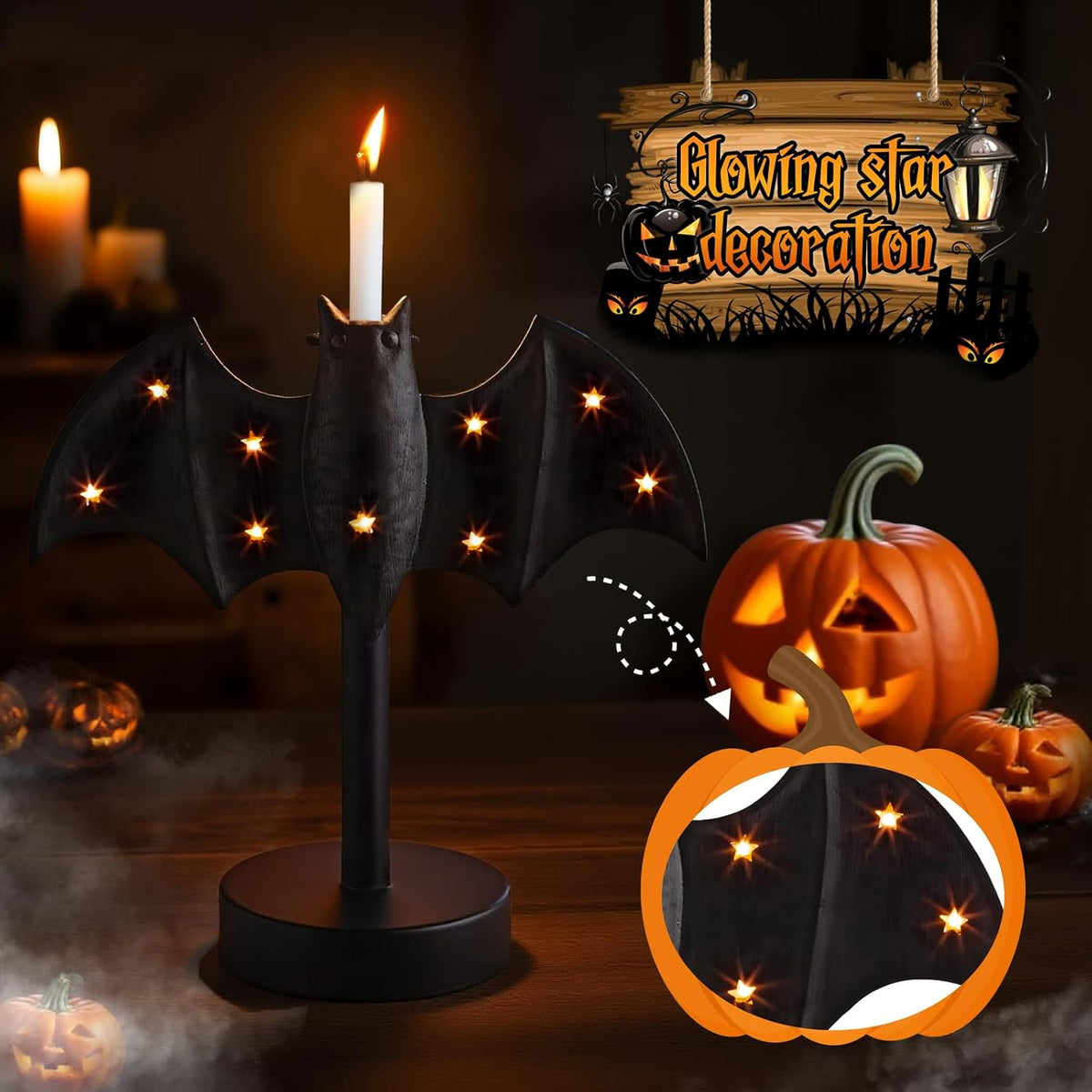 BatGlow™ - Hand-Painted Gothic Tin Candle Holder