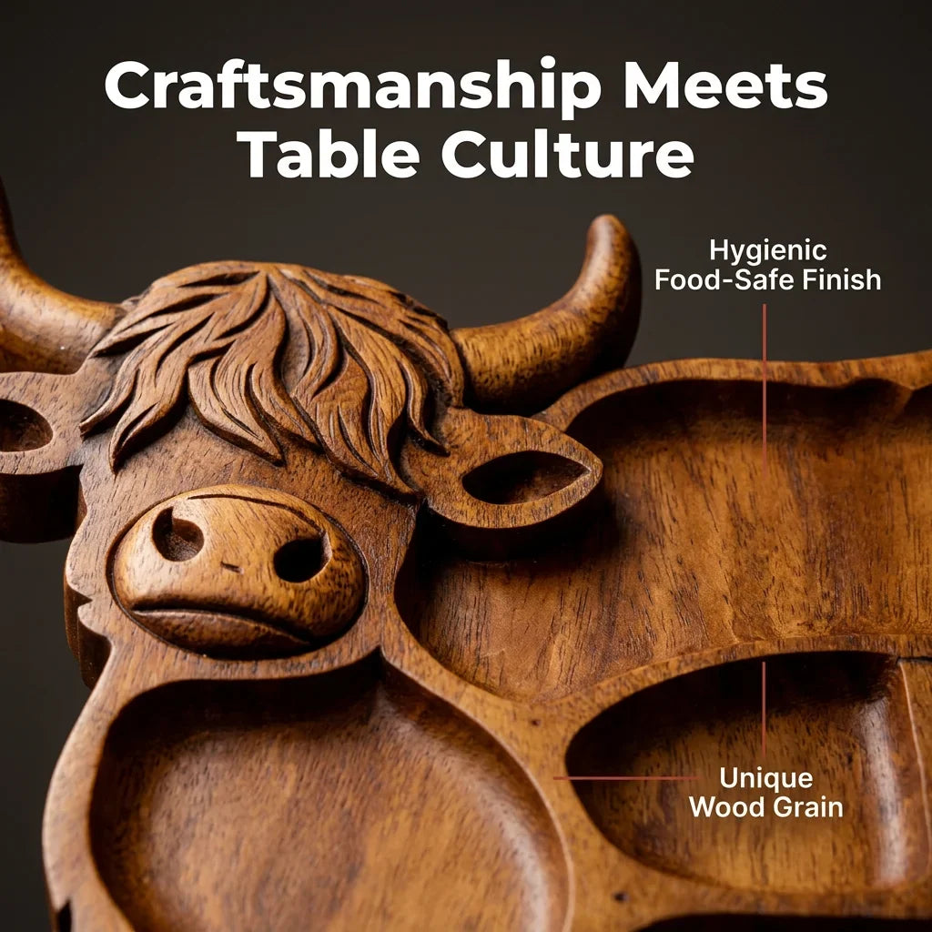 NeatTray™ - Hand-Carved Highland Cow Serving Board