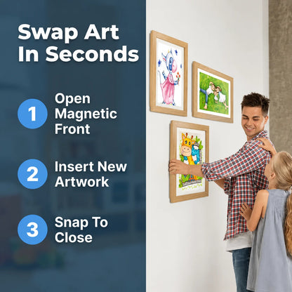 FrameMax™ - Durable Pine Wood A4 Art Frame with Magnetic Closure